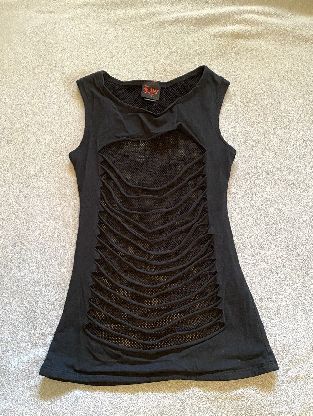 Folter Hot Topic Goth Y2K Black Ripped Layered Fishnet Tank Top L